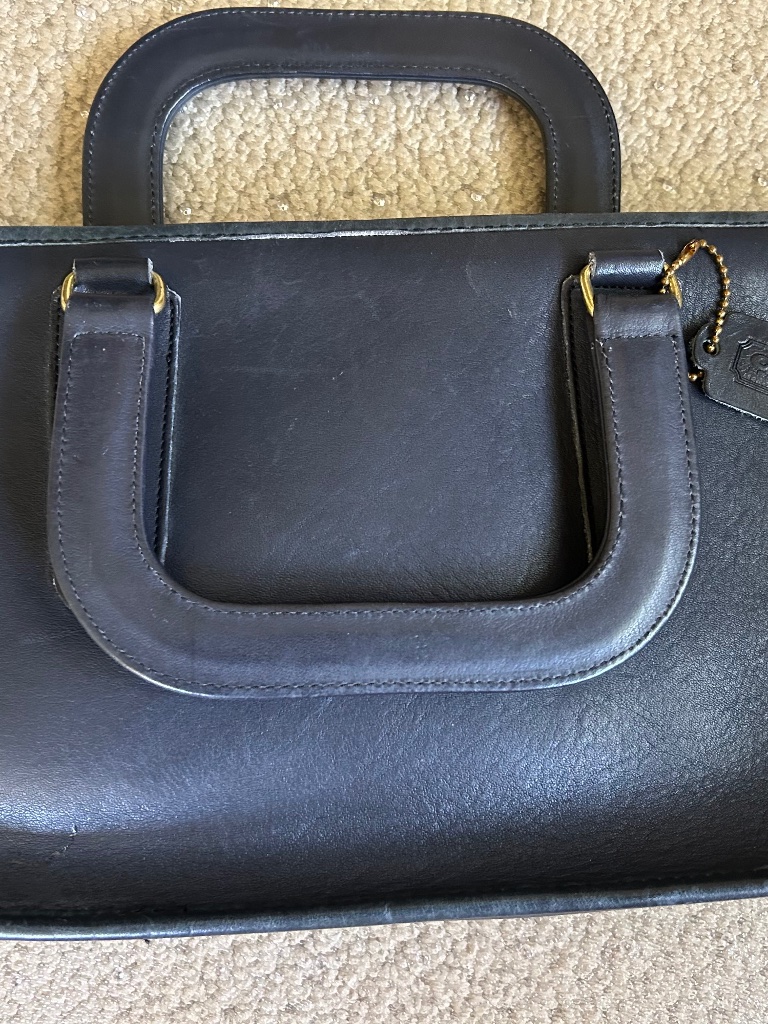 Vintage 1970s Coach Slim Satchel Handbag  Rare Navy Blue
